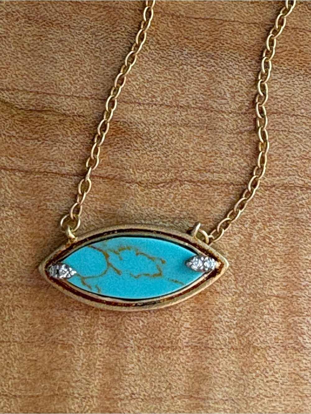 Freida Rothman Turquoise Marquise Pendant Necklace gold filled over 925 silver